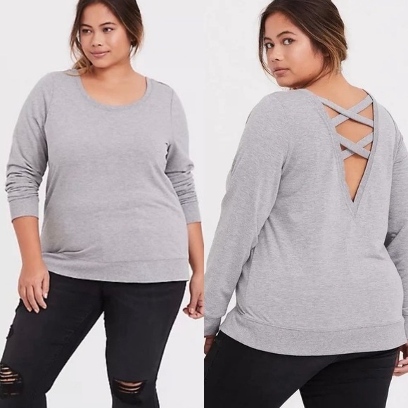 NWOT Torrid French Terry Long Sleeve Lattice Back Active Sweatshirt Sz 2XL - Picture 1 of 9